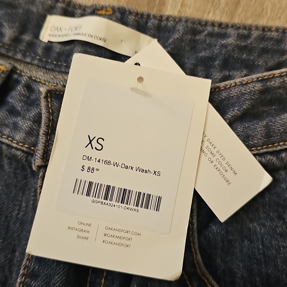 NWT Oak + Fort Jeans Mid-Rise Curved Leg Dark Wash Denim Pants XS Baggy Relaxed - Picture 6 of 11